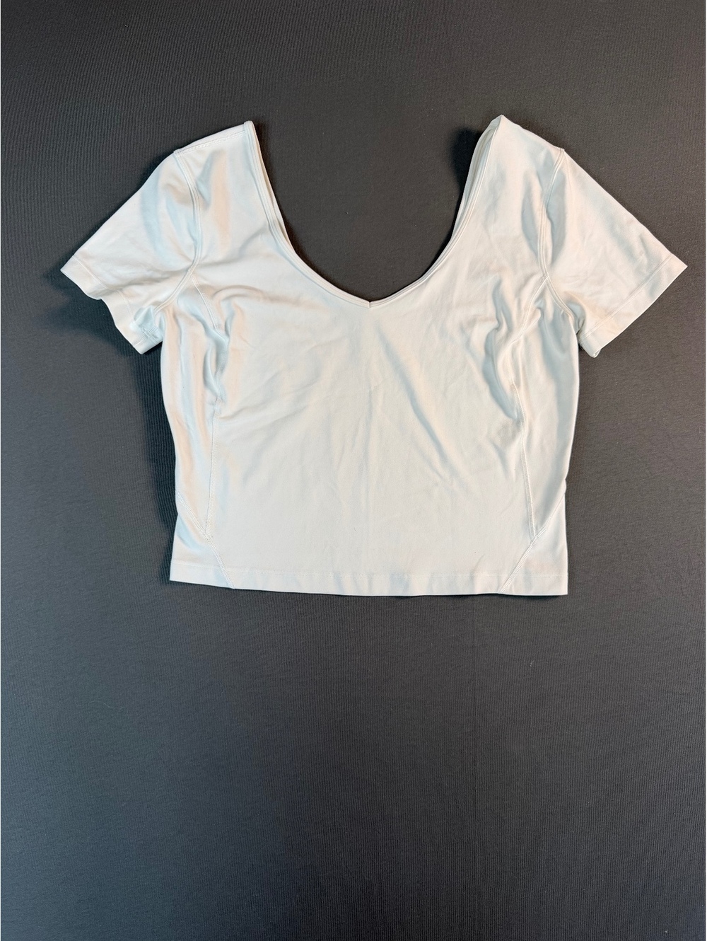 Lululemon Women's Align White Short Sleeve Crop Top with Deep V-Neck